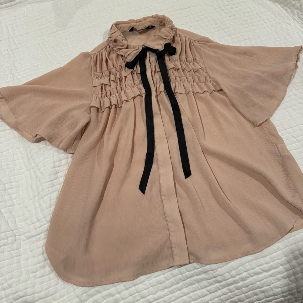 ZARA blush pink blouse with bow in small